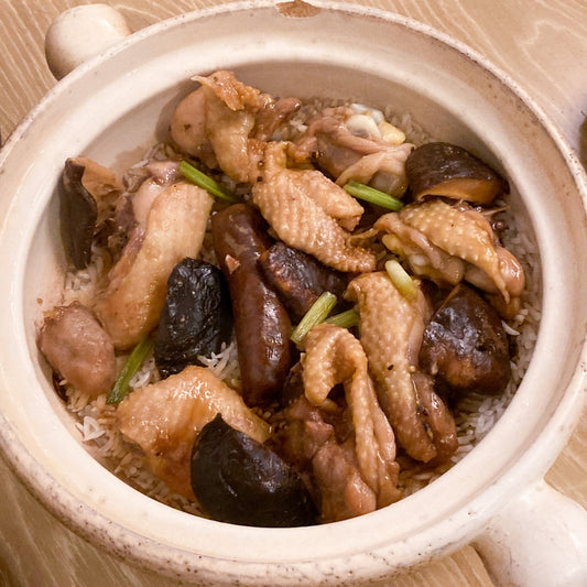 Clay Pot Rice with Mushroom, Chicken and Sausage (北菇滑雞潤腸煲仔飯)